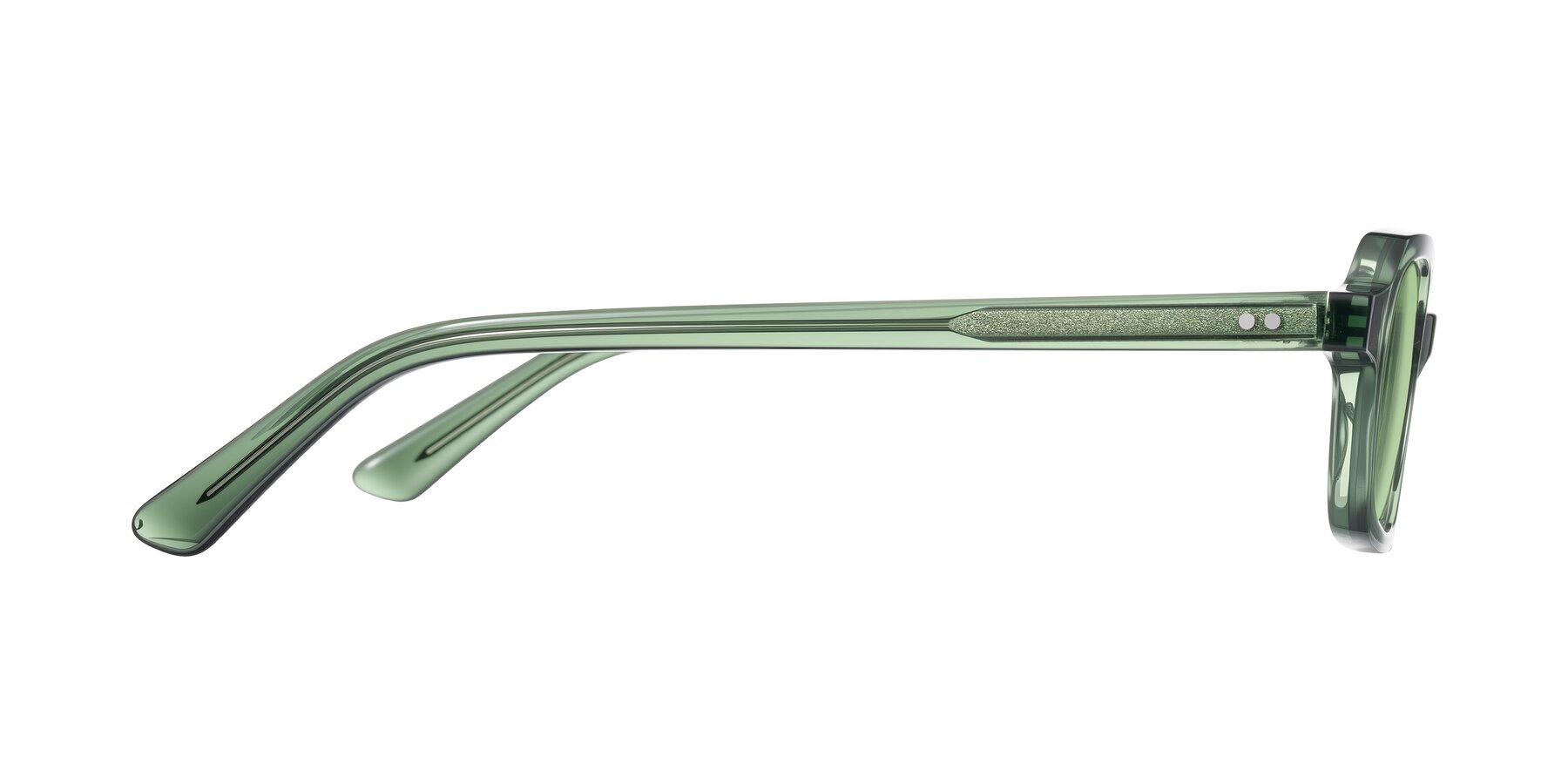 Side of Eustis in Transparent Green with Medium Green Tinted Lenses