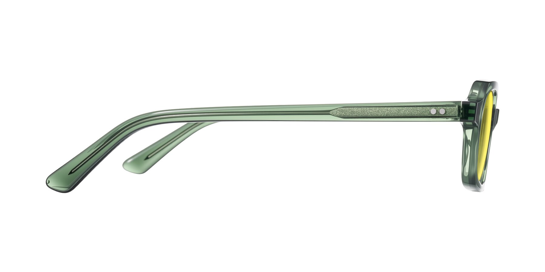 Side of Eustis in Transparent Green with Medium Yellow Tinted Lenses