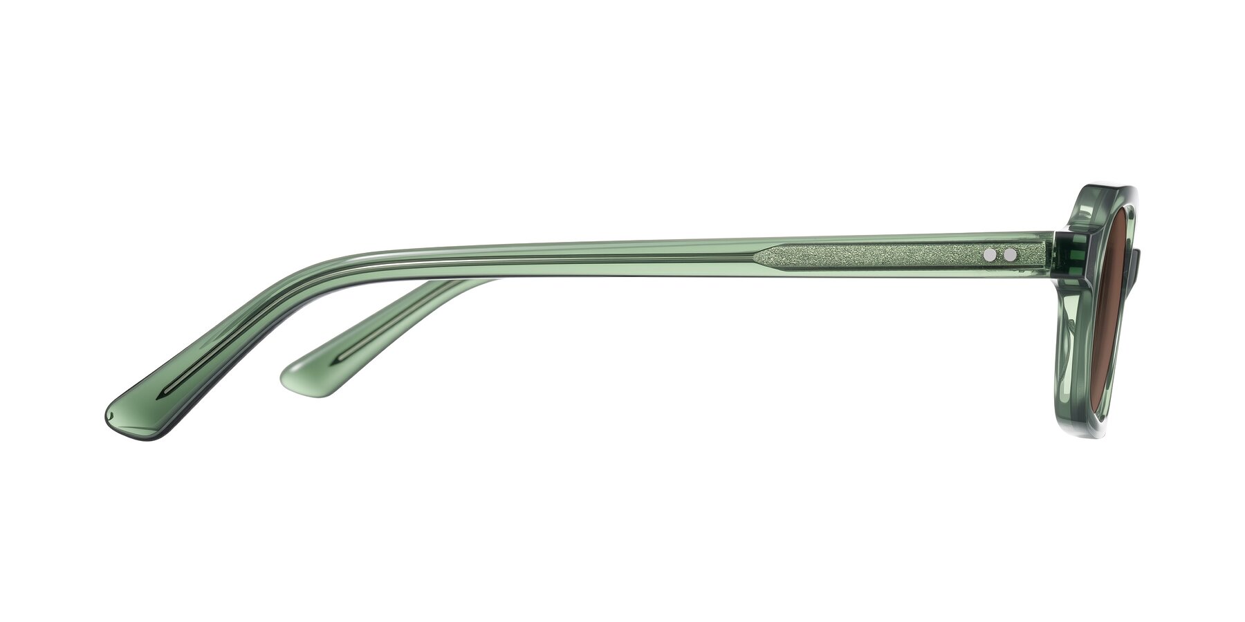 Side of Eustis in Transparent Green with Brown Tinted Lenses