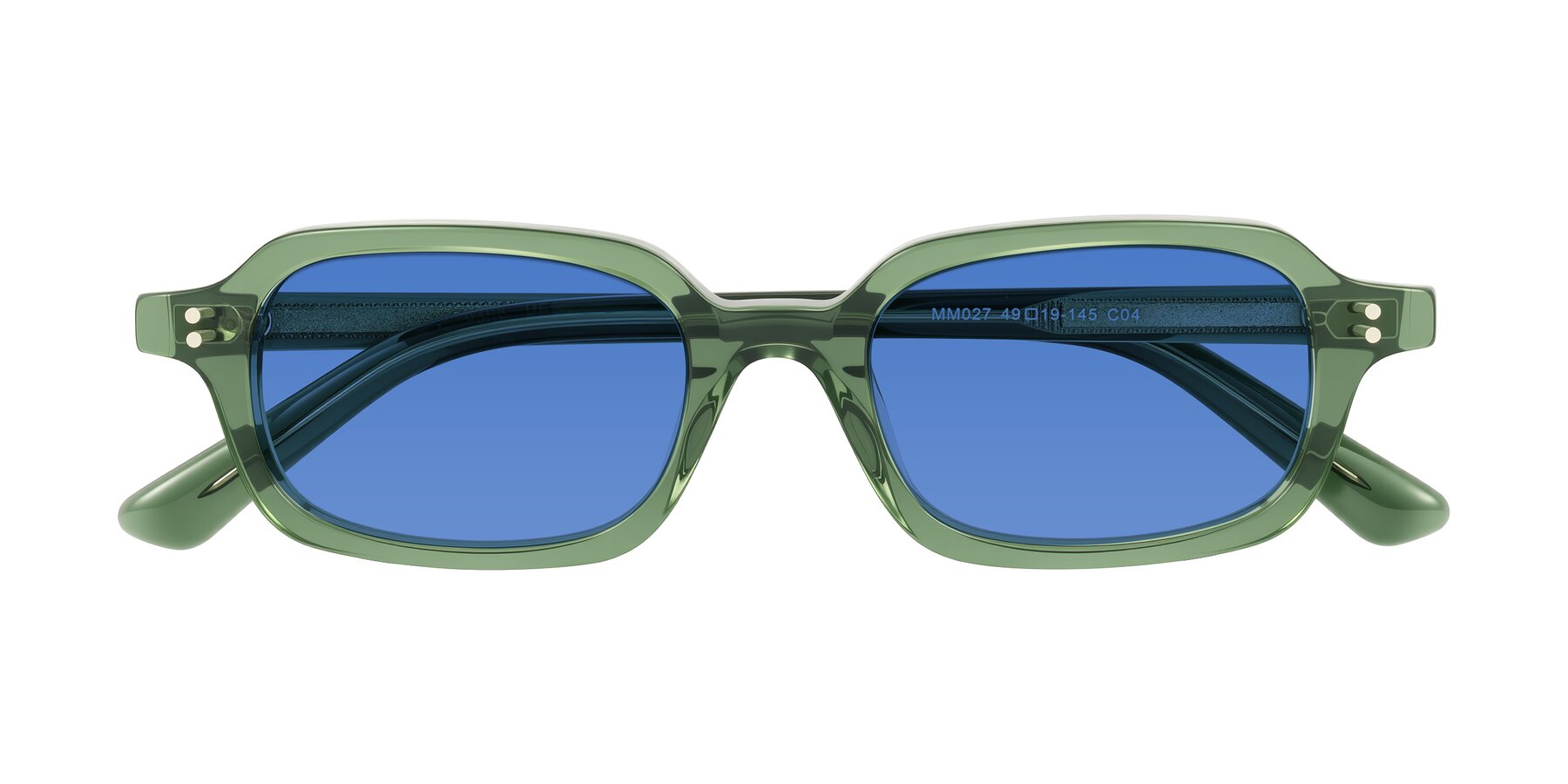 Folded Front of Eustis in Transparent Green with Blue Tinted Lenses