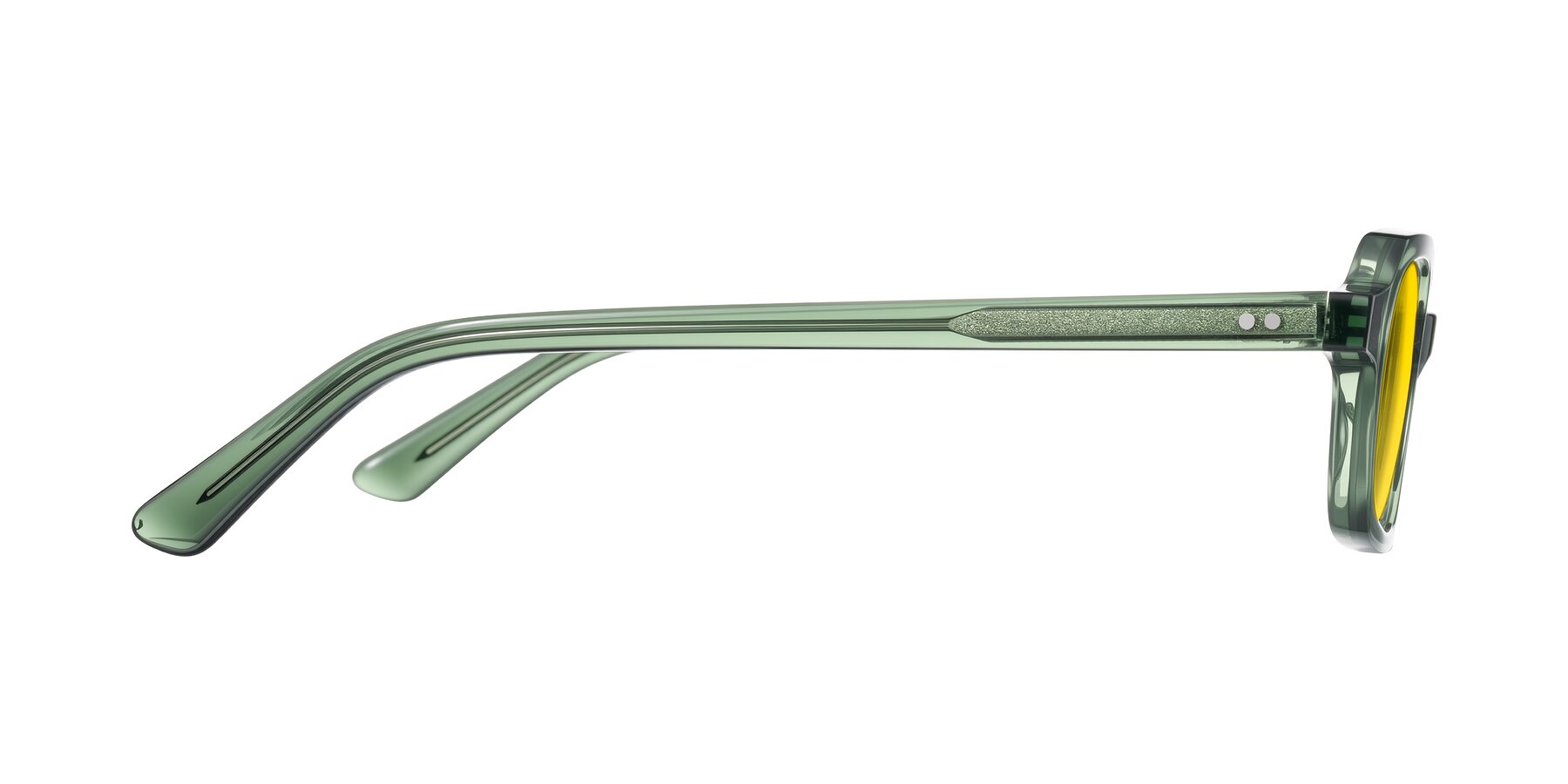 Side of Eustis in Transparent Green with Yellow Tinted Lenses