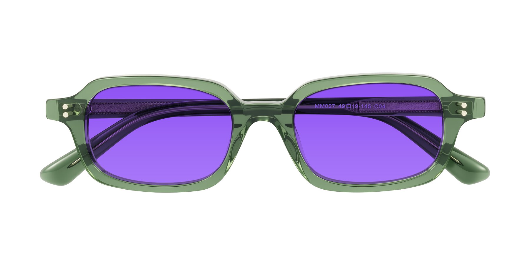 Folded Front of Eustis in Transparent Green with Purple Tinted Lenses