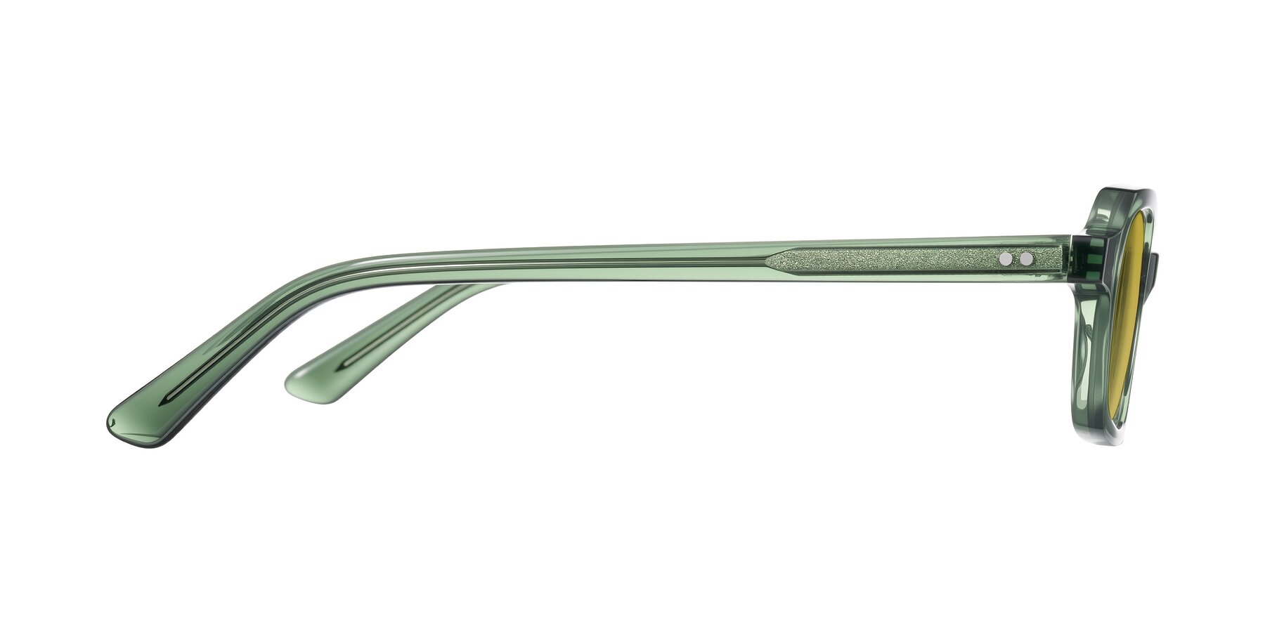 Side of Eustis in Transparent Green with Champagne Tinted Lenses