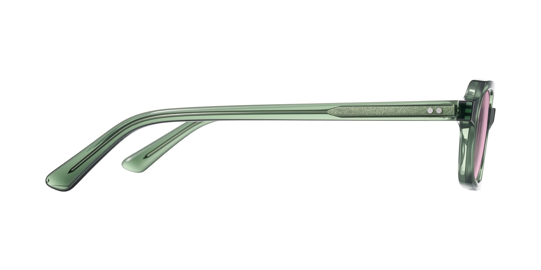 Side of Eustis in Transparent Green with Light Wine Tinted Lenses