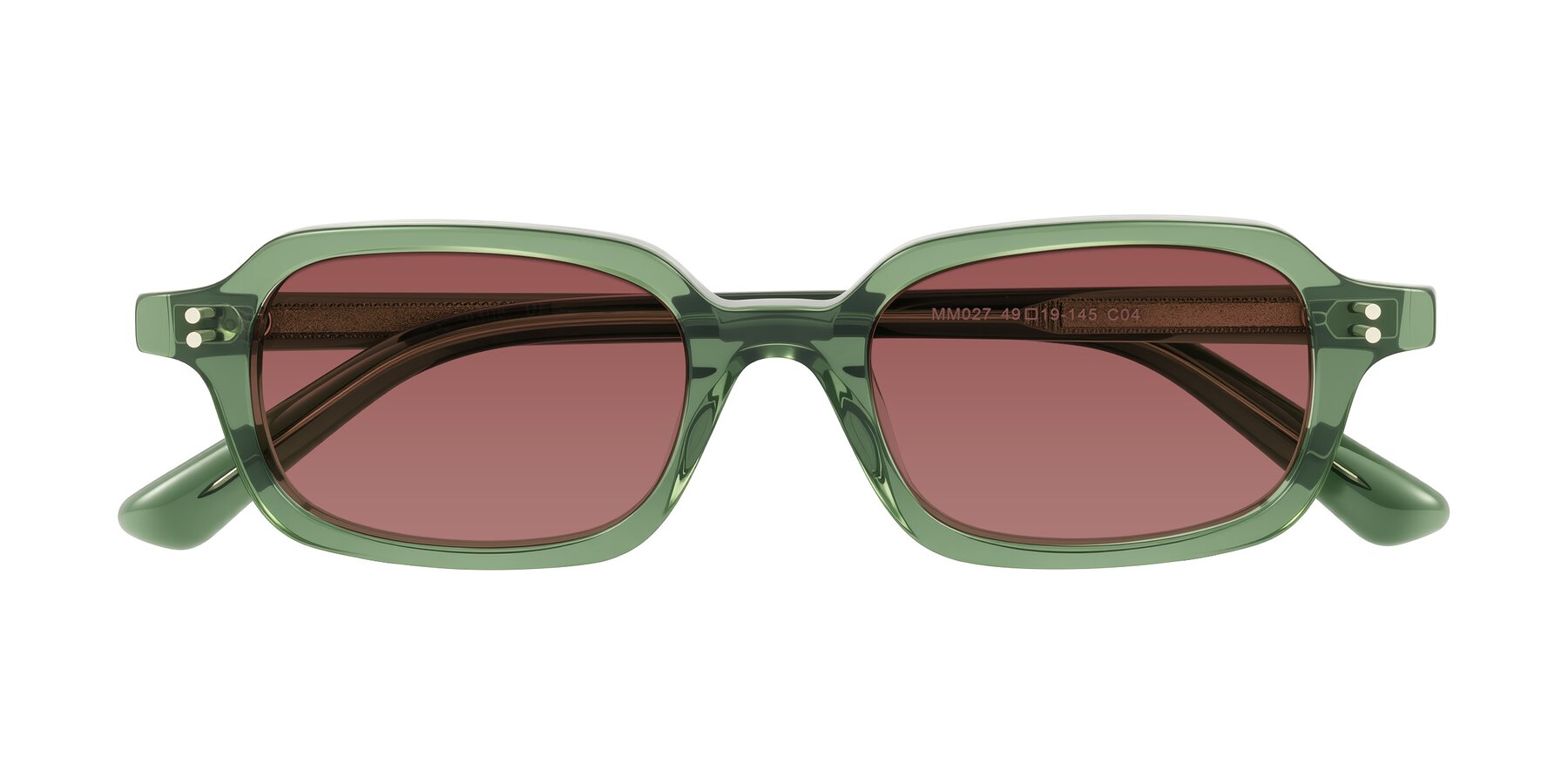 Folded Front of Eustis in Transparent Green with Garnet Tinted Lenses