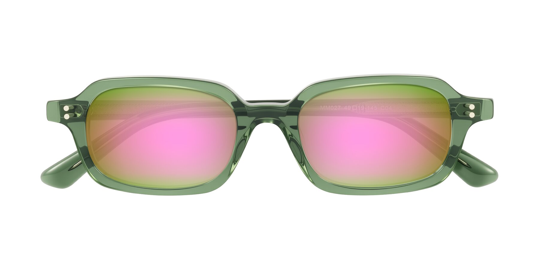 Folded Front of Eustis in Transparent Green with Pink Mirrored Lenses