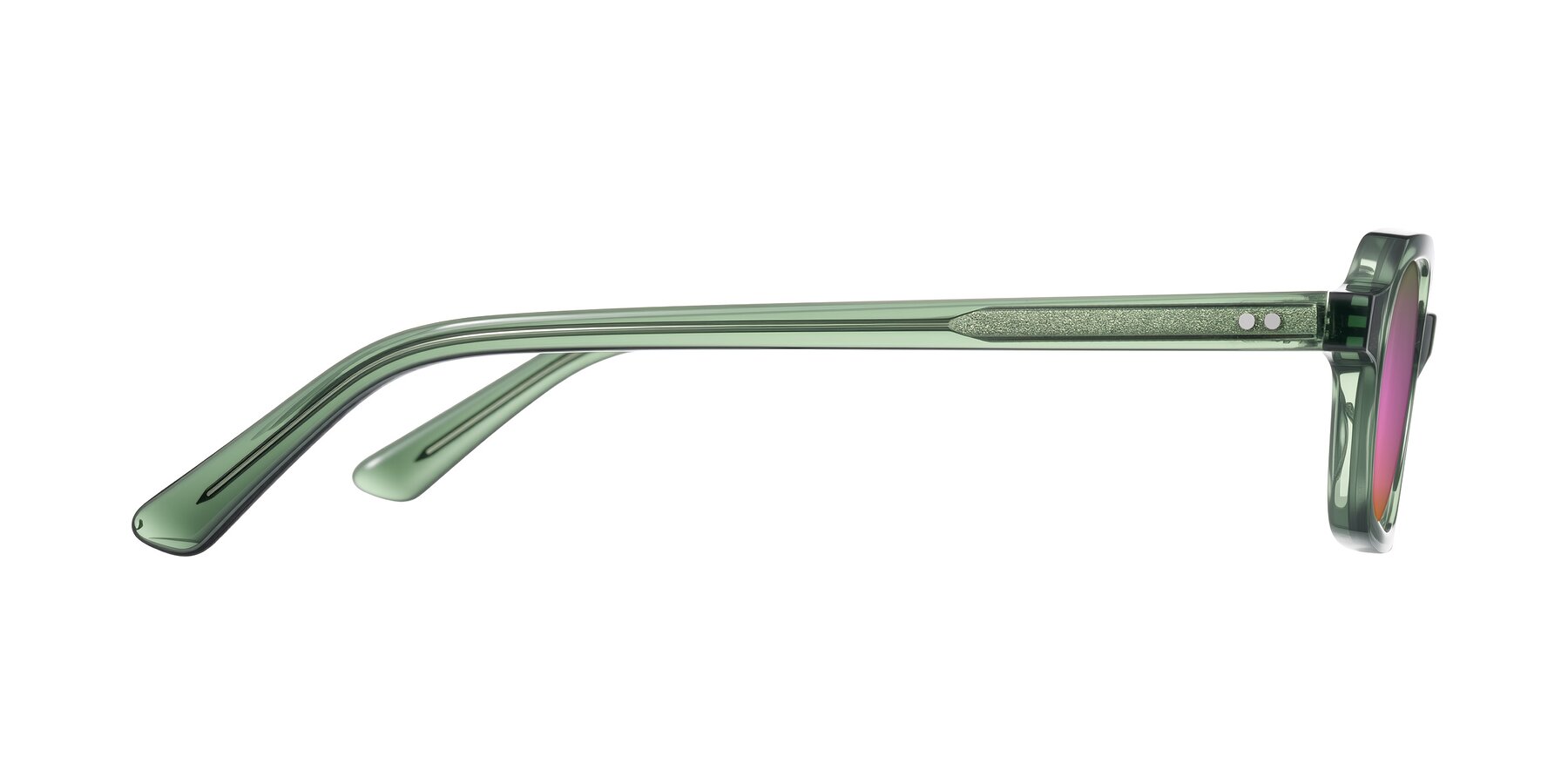 Side of Eustis in Transparent Green with Pink Mirrored Lenses