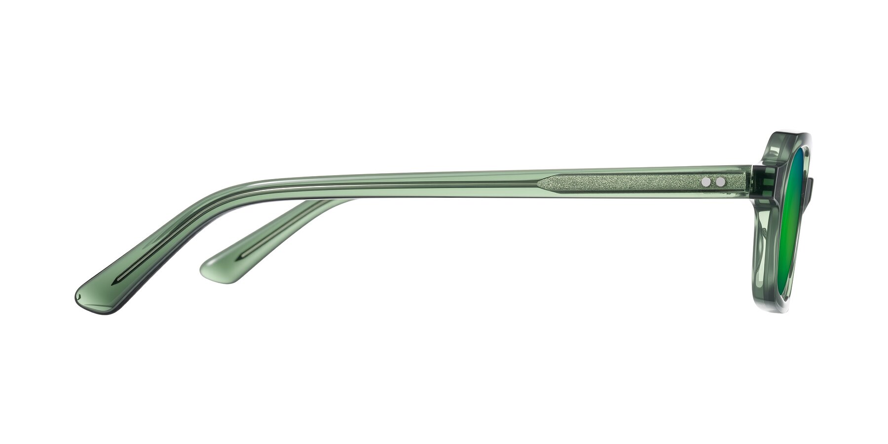 Side of Eustis in Transparent Green with Green Mirrored Lenses