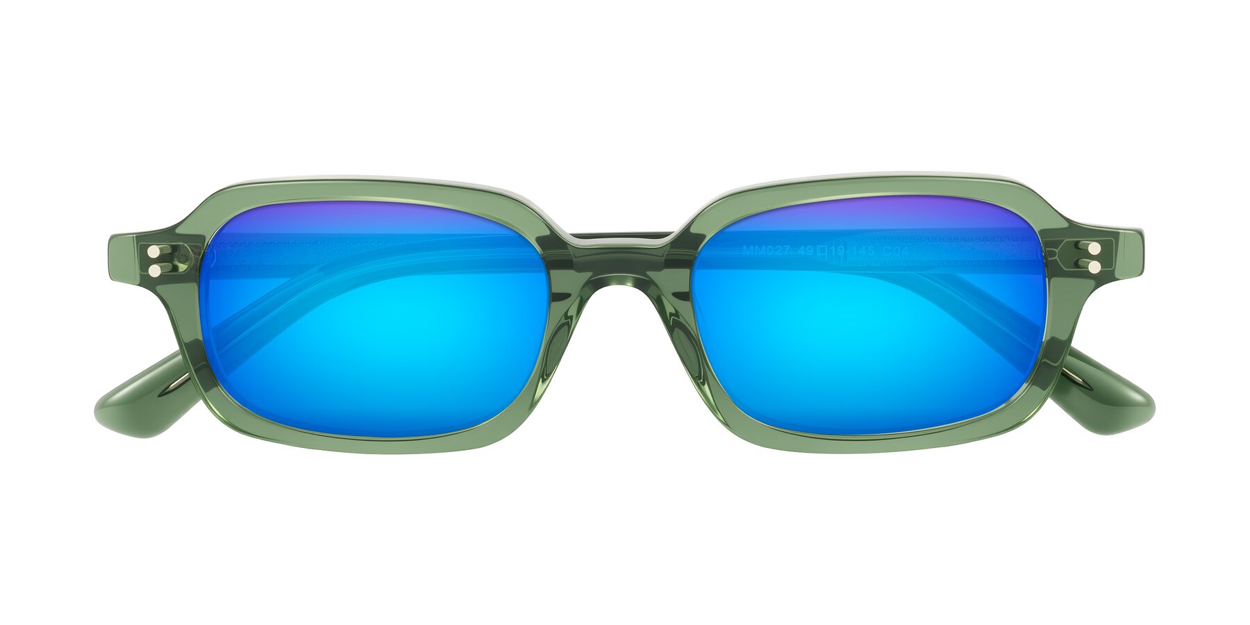 Folded Front of Eustis in Transparent Green with Blue Mirrored Lenses