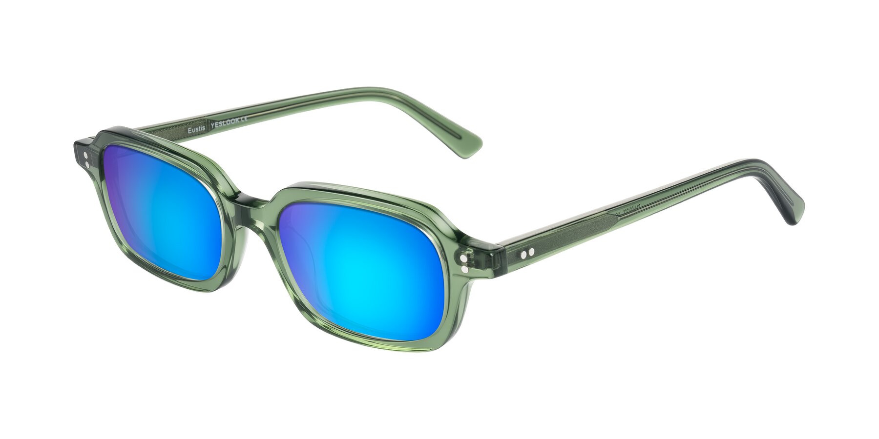 Angle of Eustis in Transparent Green with Blue Mirrored Lenses