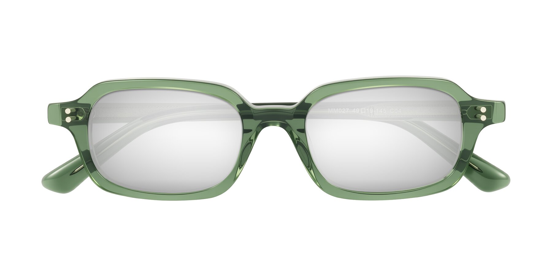 Folded Front of Eustis in Transparent Green with Silver Mirrored Lenses