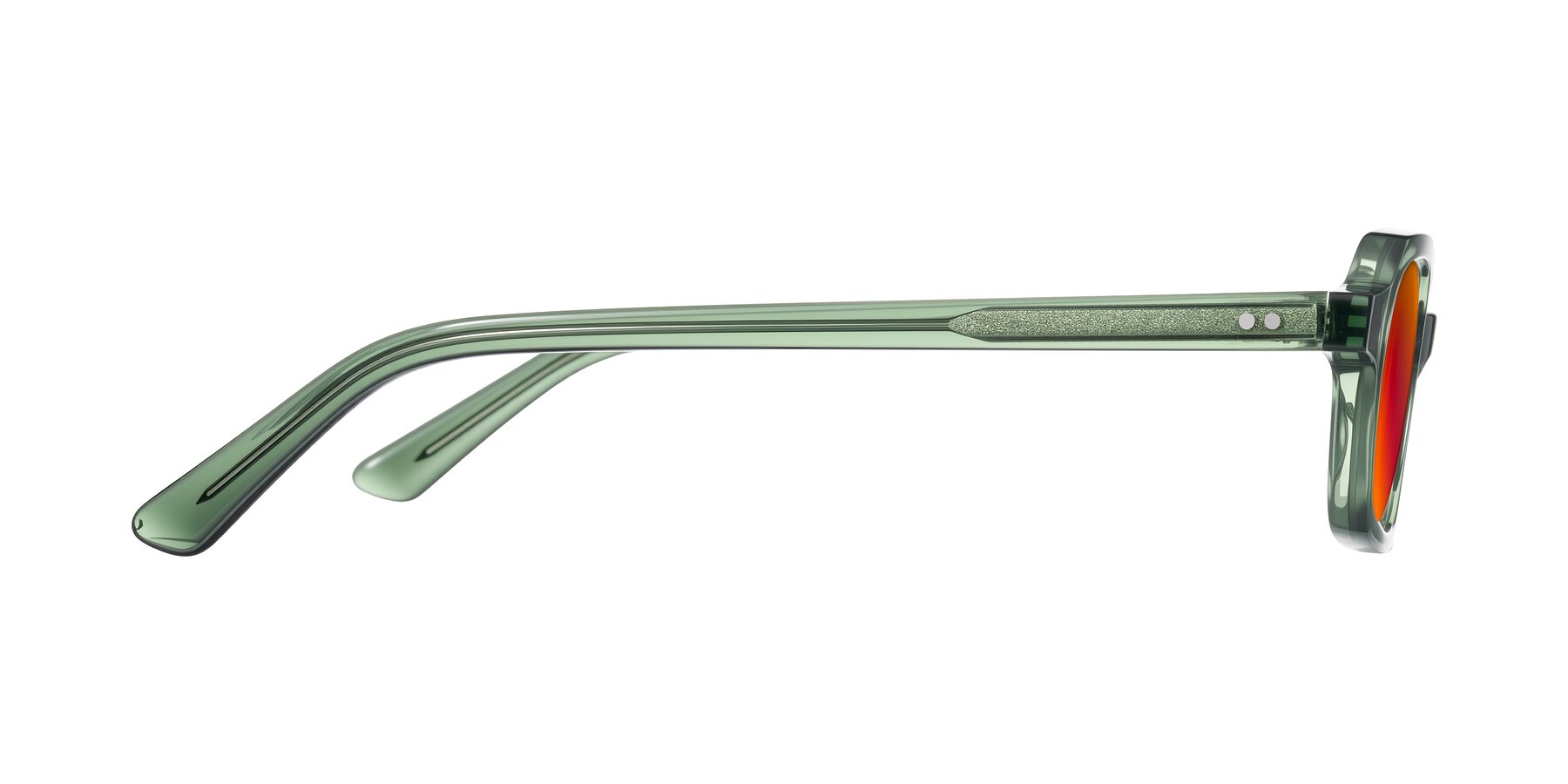 Side of Eustis in Transparent Green with Red Gold Mirrored Lenses