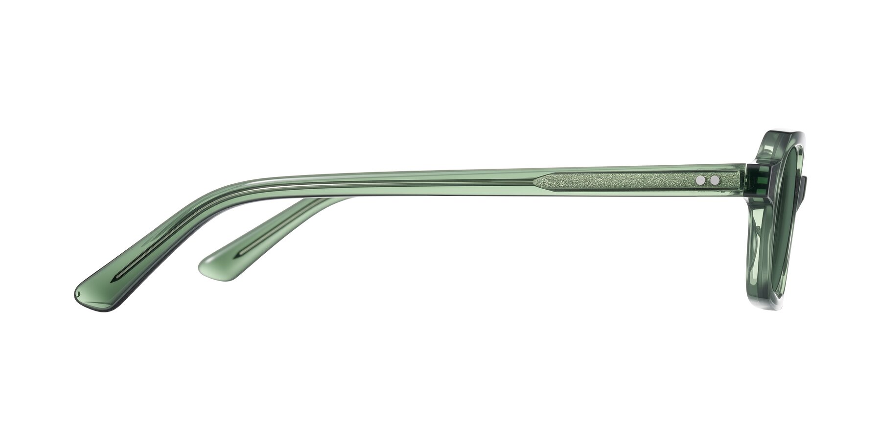 Side of Eustis in Transparent Green with Green Polarized Lenses
