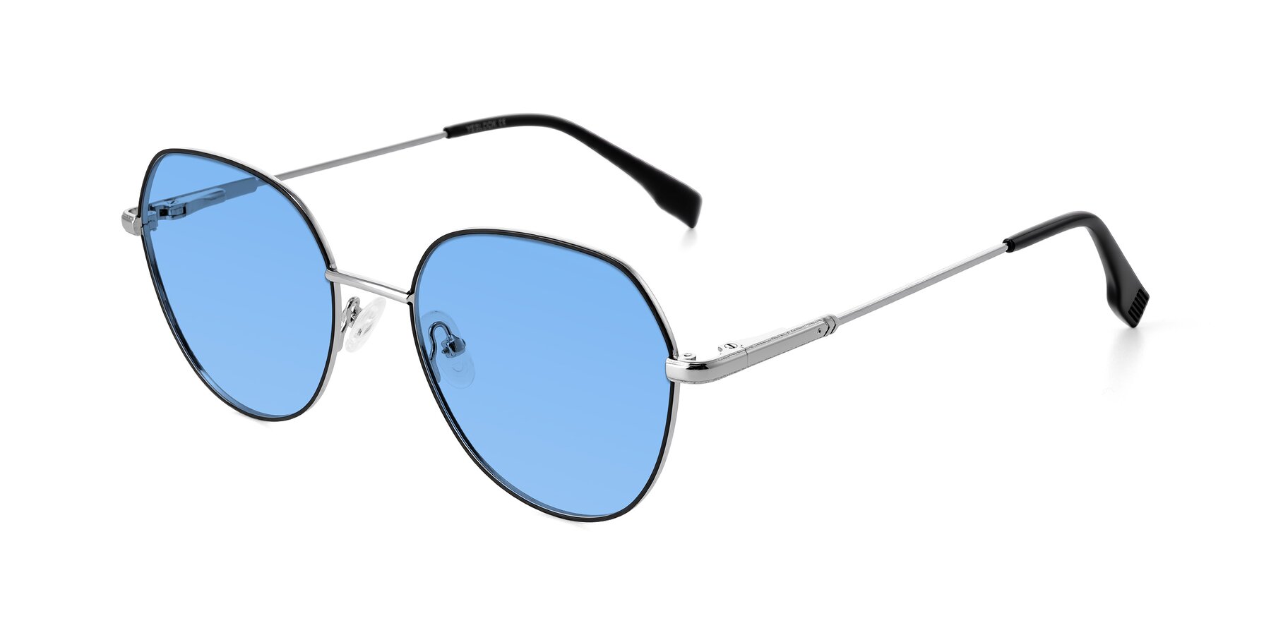 Angle of Deva in Black/Silver with Medium Blue Tinted Lenses