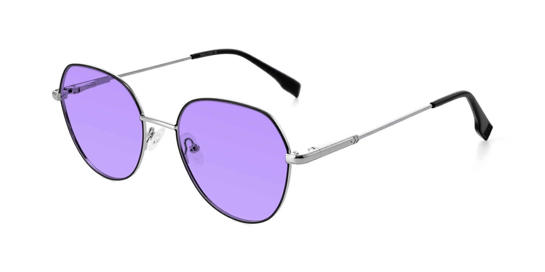 Angle of Deva in Black/Silver with Medium Purple Tinted Lenses