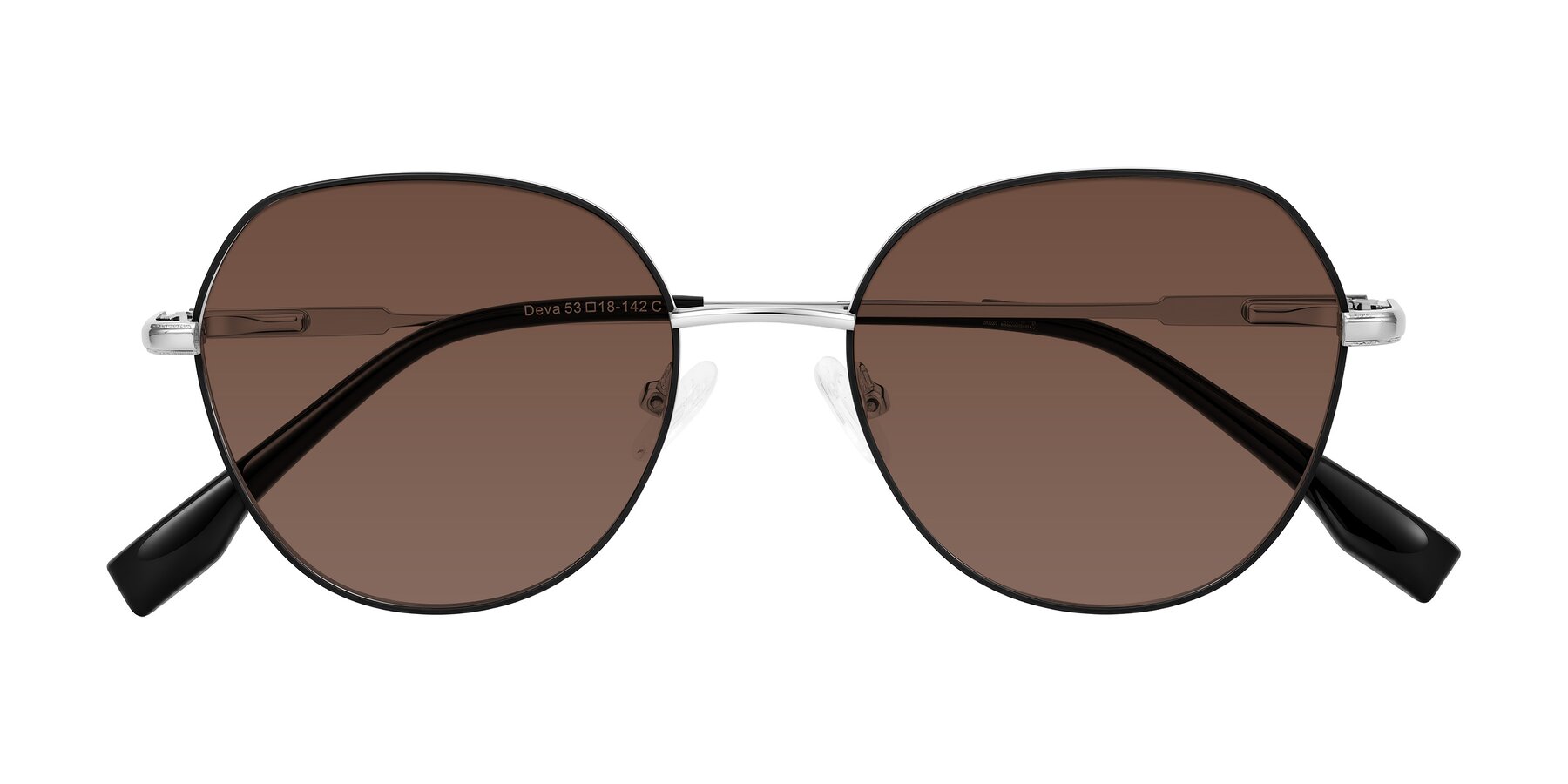 Folded Front of Deva in Black/Silver with Brown Tinted Lenses