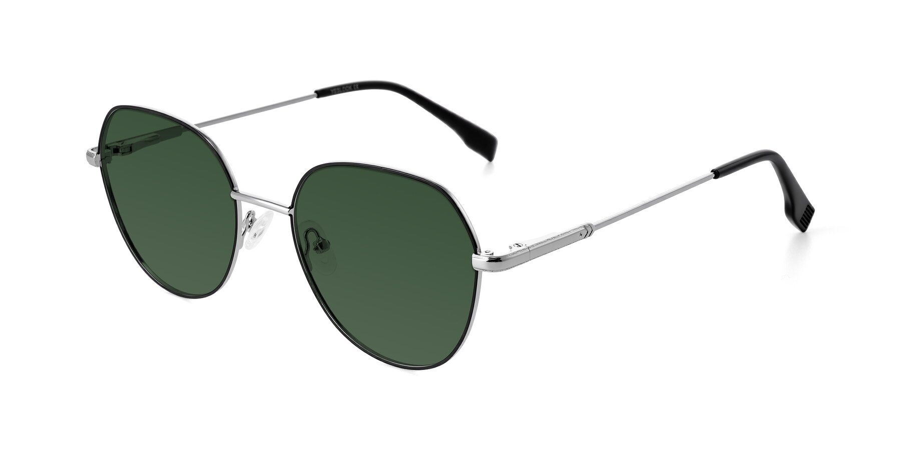 Angle of Deva in Black/Silver with Green Tinted Lenses