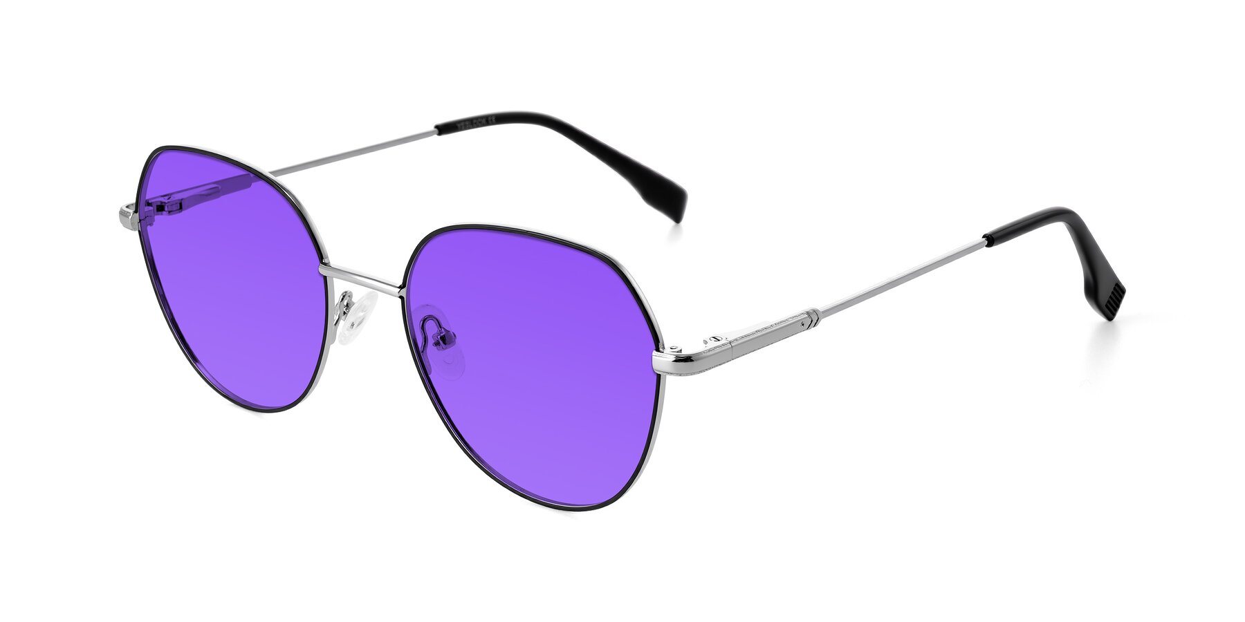Angle of Deva in Black/Silver with Purple Tinted Lenses