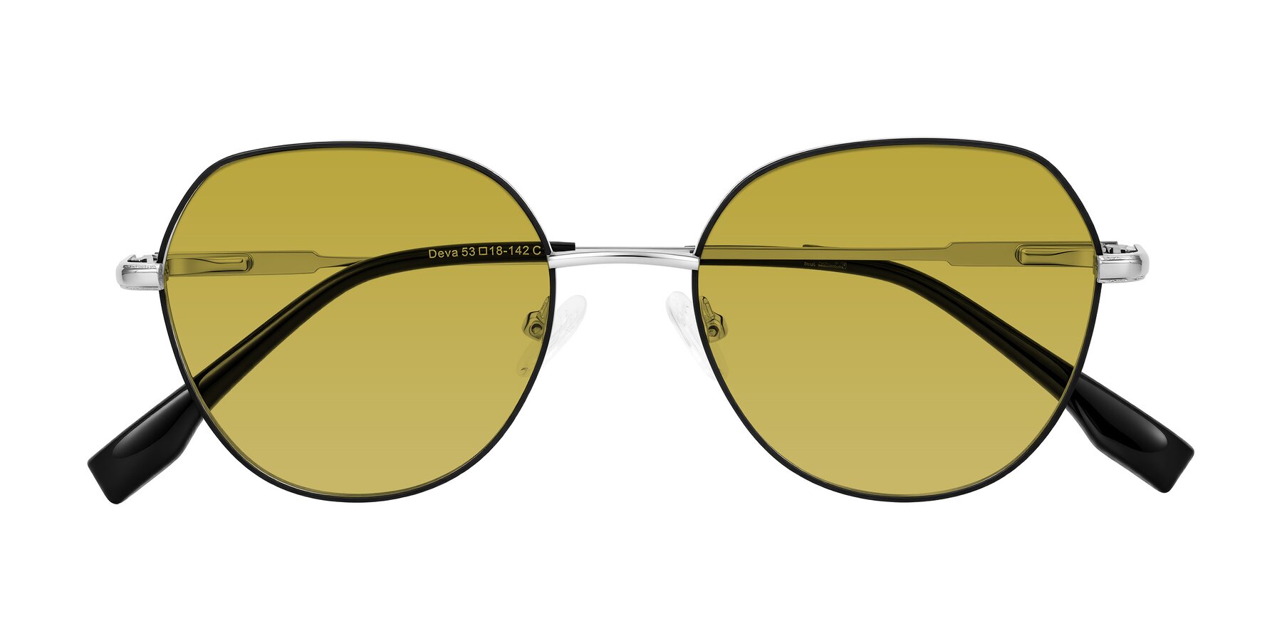Folded Front of Deva in Black/Silver with Champagne Tinted Lenses