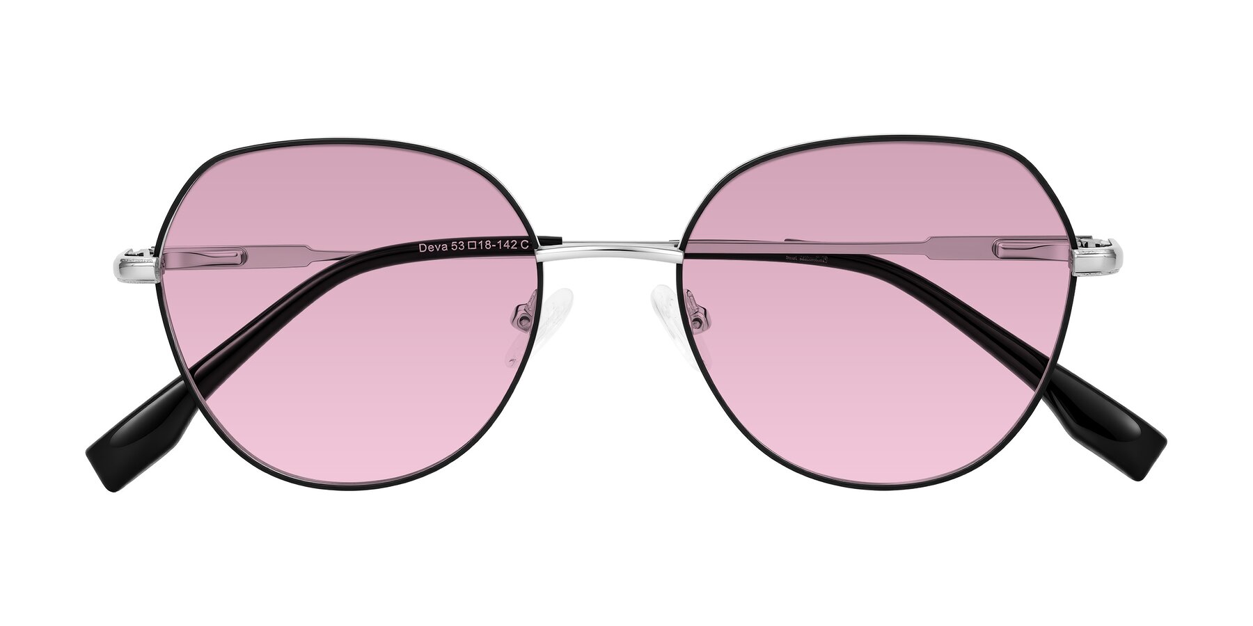 Folded Front of Deva in Black/Silver with Light Wine Tinted Lenses