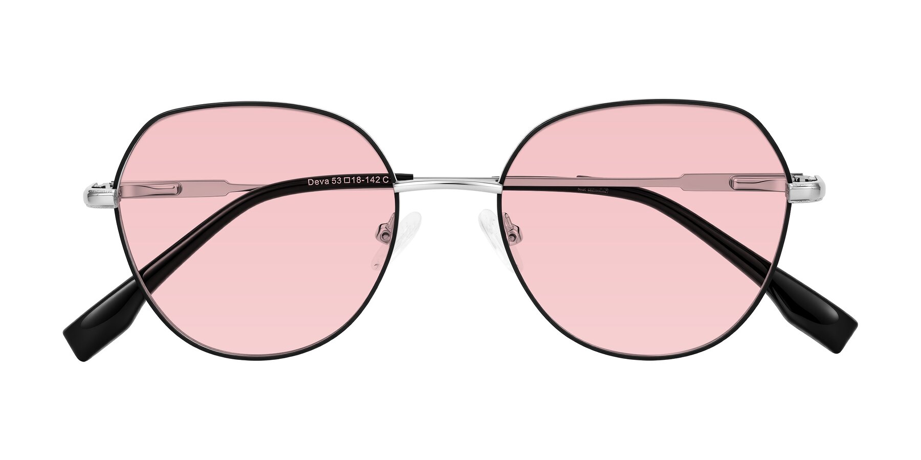 Folded Front of Deva in Black/Silver with Light Garnet Tinted Lenses