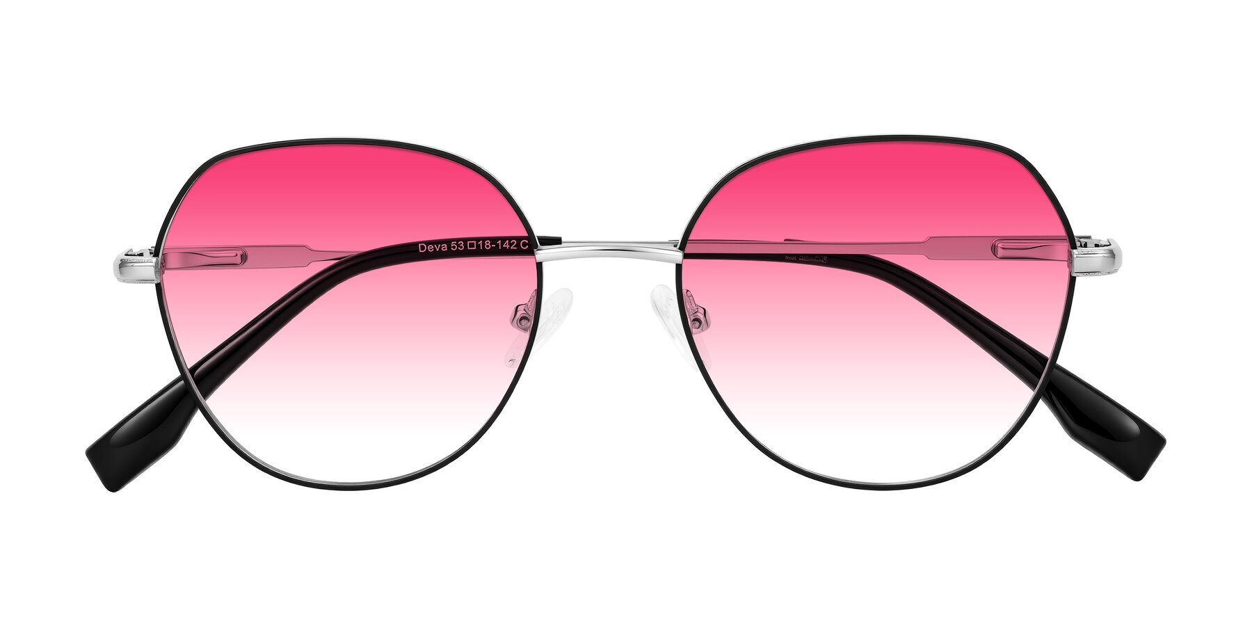 Folded Front of Deva in Black/Silver with Pink Gradient Lenses