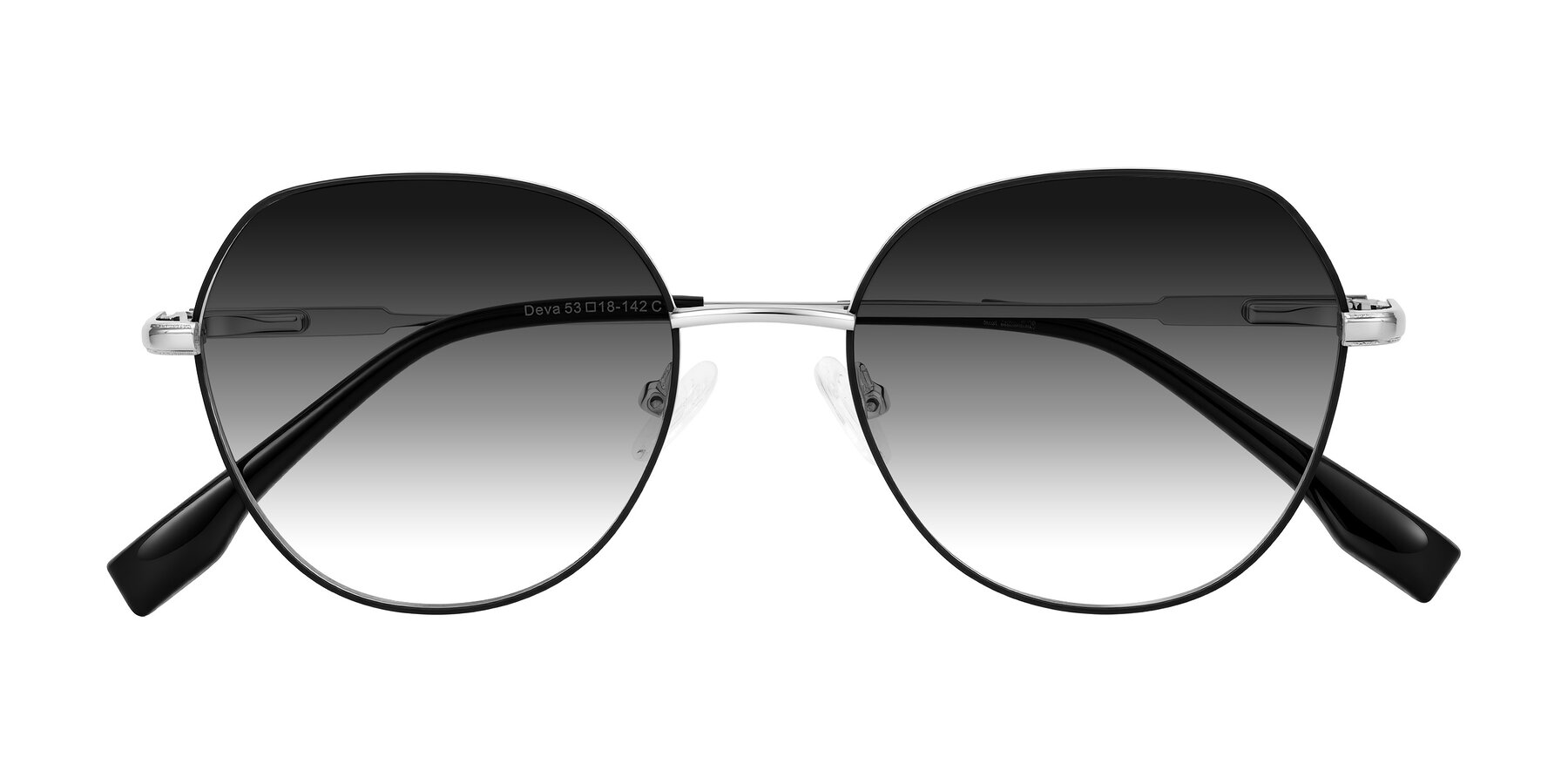 Folded Front of Deva in Black/Silver with Gray Gradient Lenses