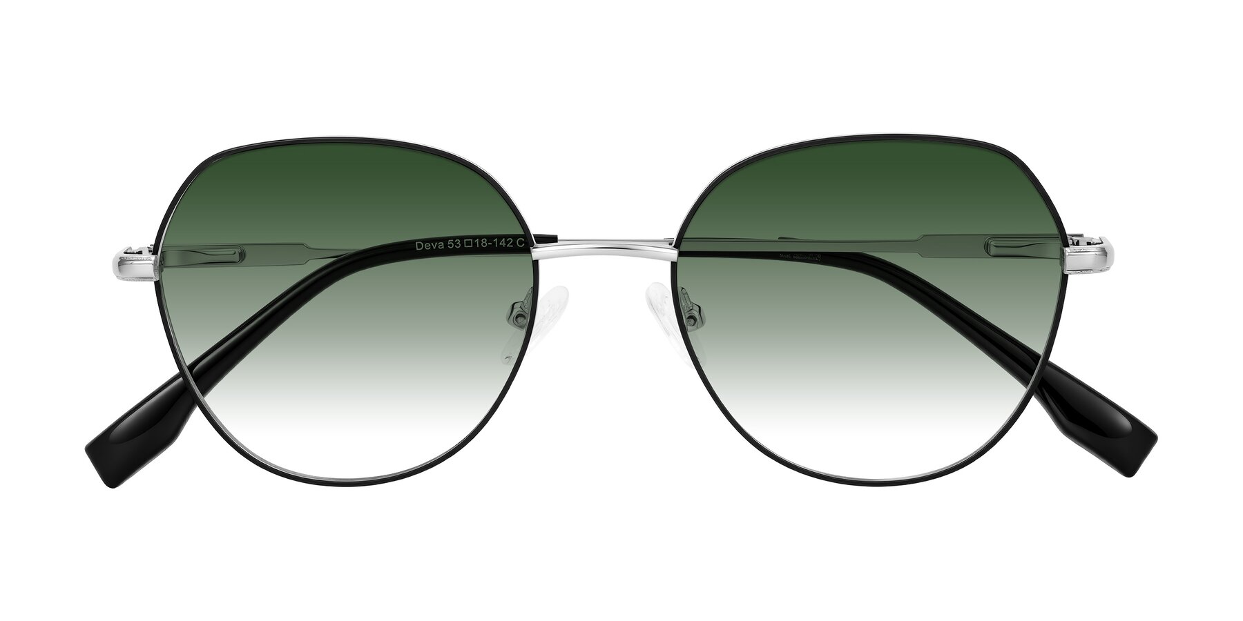 Folded Front of Deva in Black/Silver with Green Gradient Lenses