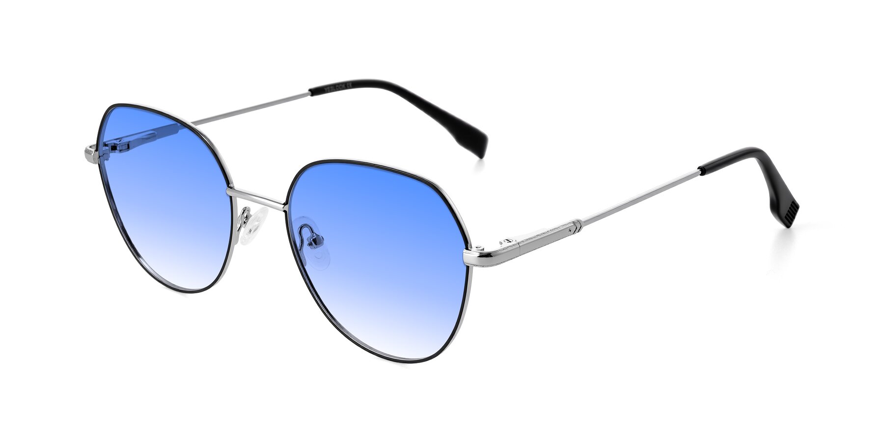 Angle of Deva in Black/Silver with Blue Gradient Lenses