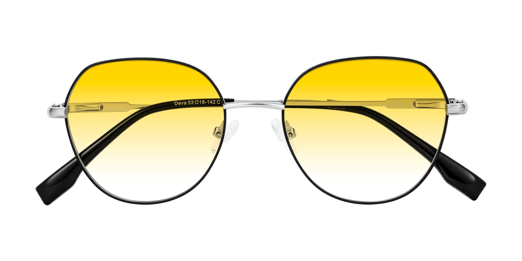 Folded Front of Deva in Black/Silver with Yellow Gradient Lenses