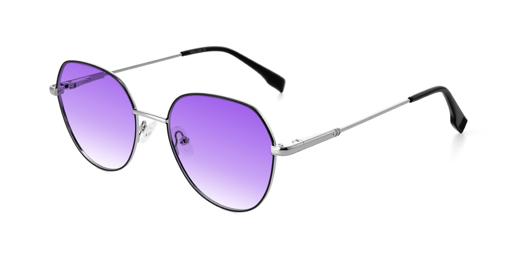 Angle of Deva in Black/Silver with Purple Gradient Lenses