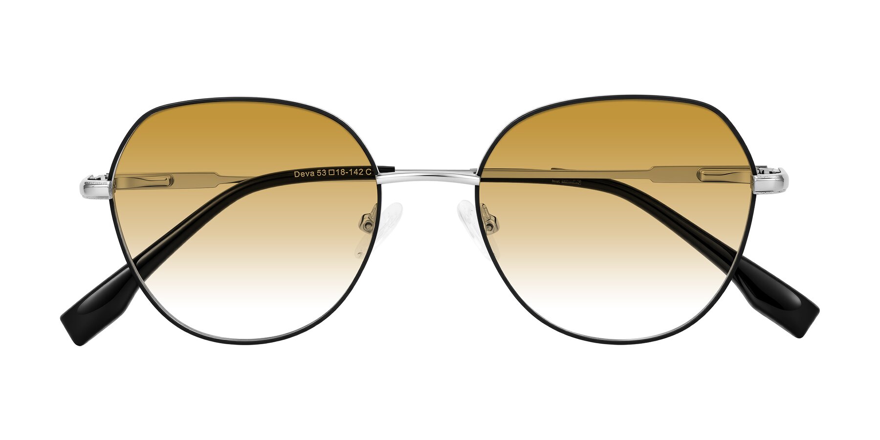 Folded Front of Deva in Black/Silver with Champagne Gradient Lenses