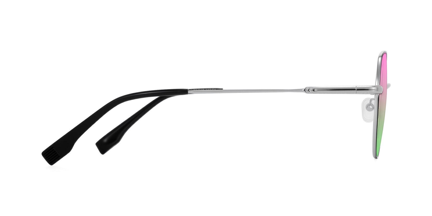 Side of Deva in Black/Silver with Pink / Green Gradient Lenses