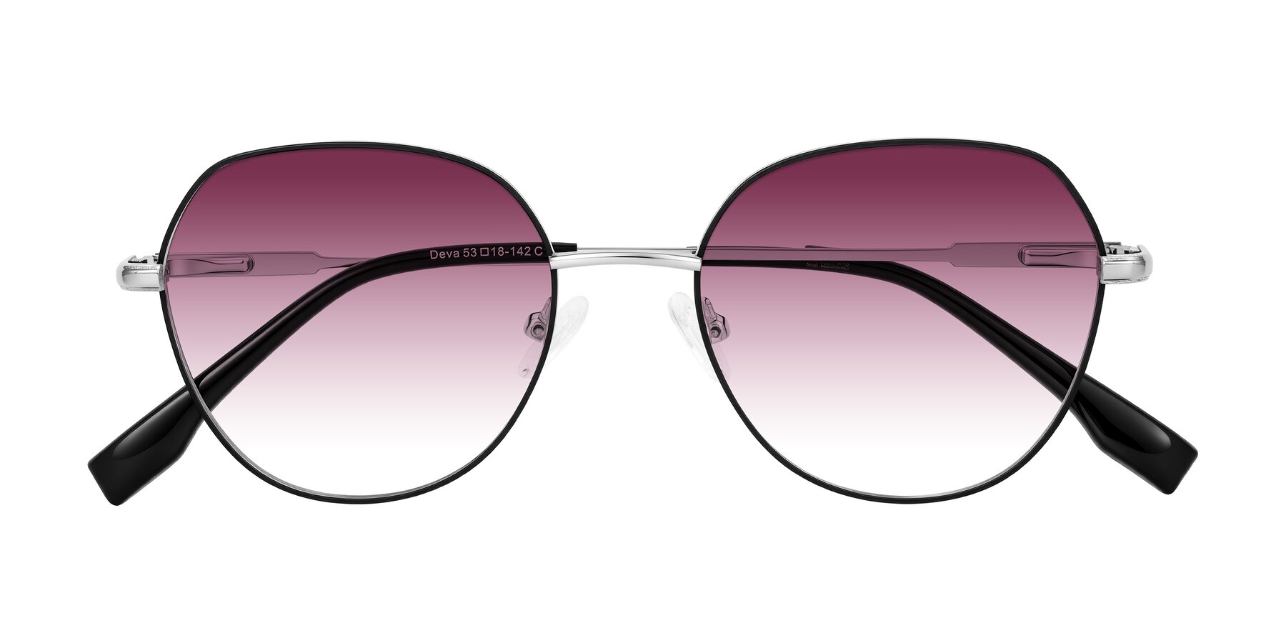 Folded Front of Deva in Black/Silver with Wine Gradient Lenses