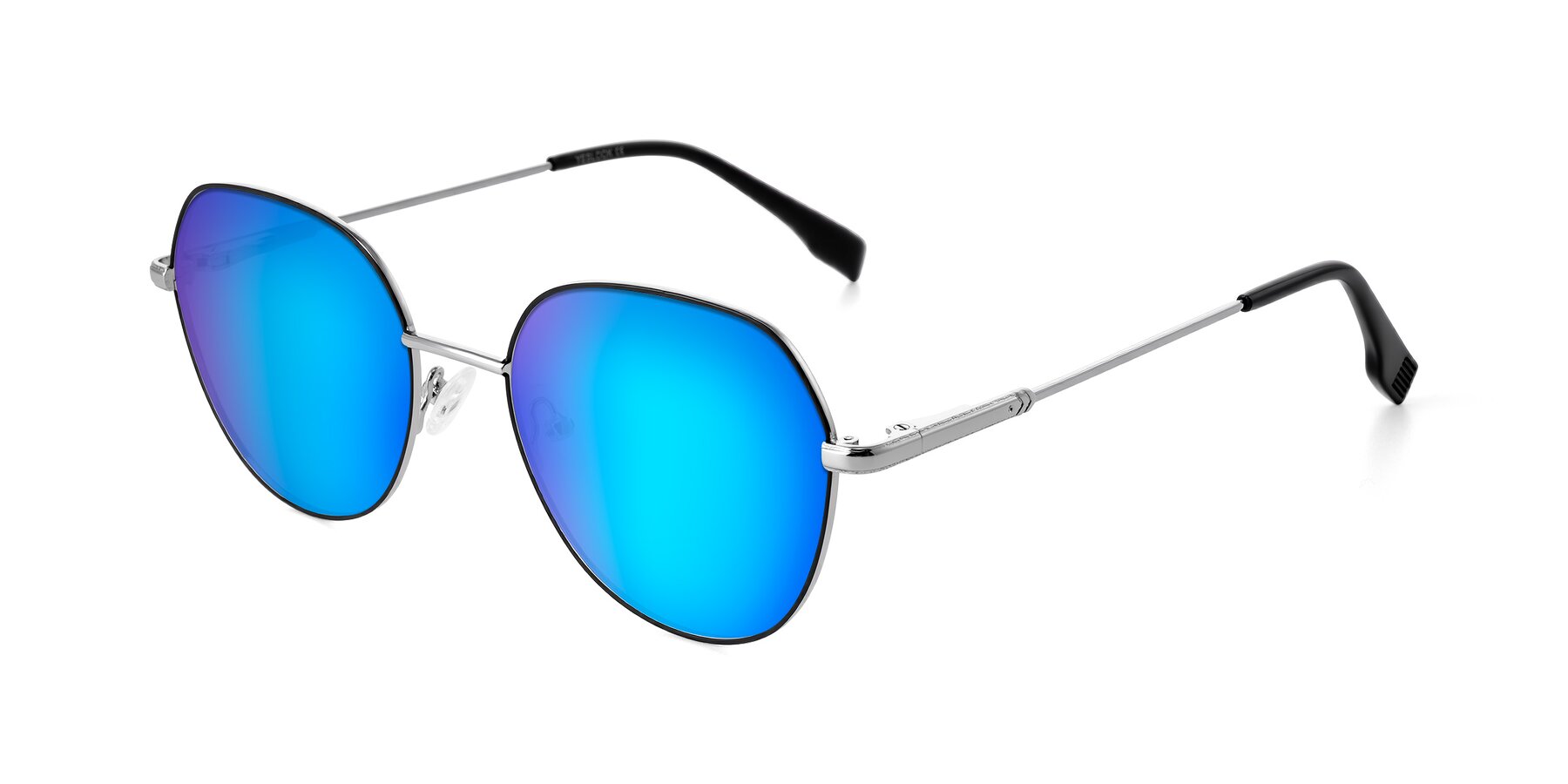 Angle of Deva in Black/Silver with Blue Mirrored Lenses