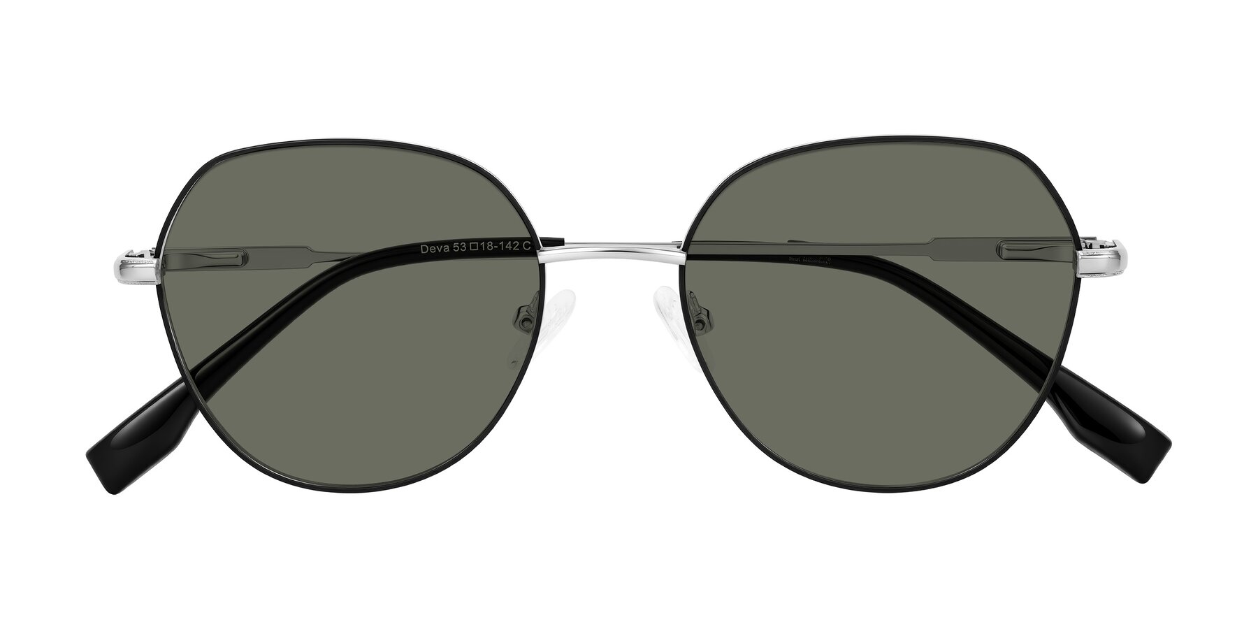 Folded Front of Deva in Black/Silver with Gray Polarized Lenses