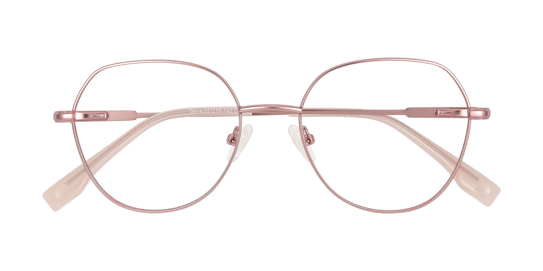 Folded Front of Deva in Rose Gold with Clear Eyeglass Lenses