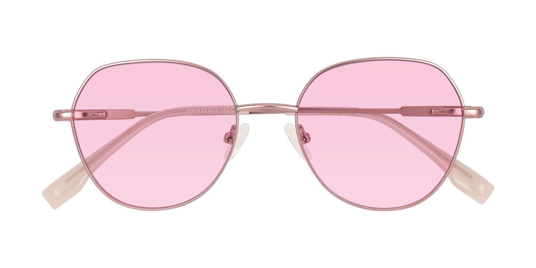 Folded Front of Deva in Rose Gold with Light Pink Tinted Lenses