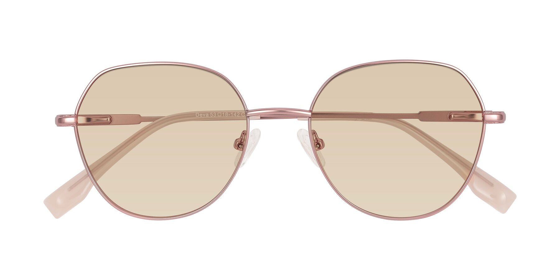 Folded Front of Deva in Rose Gold with Light Brown Tinted Lenses