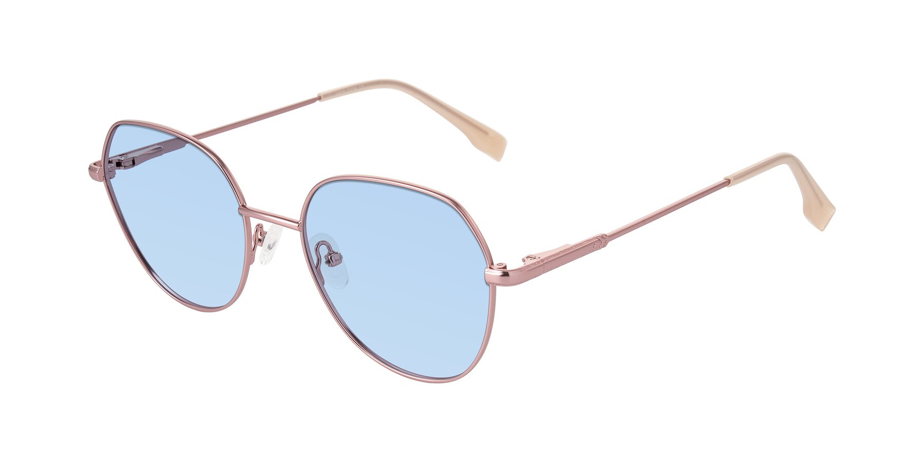 Angle of Deva in Rose Gold with Light Blue Tinted Lenses