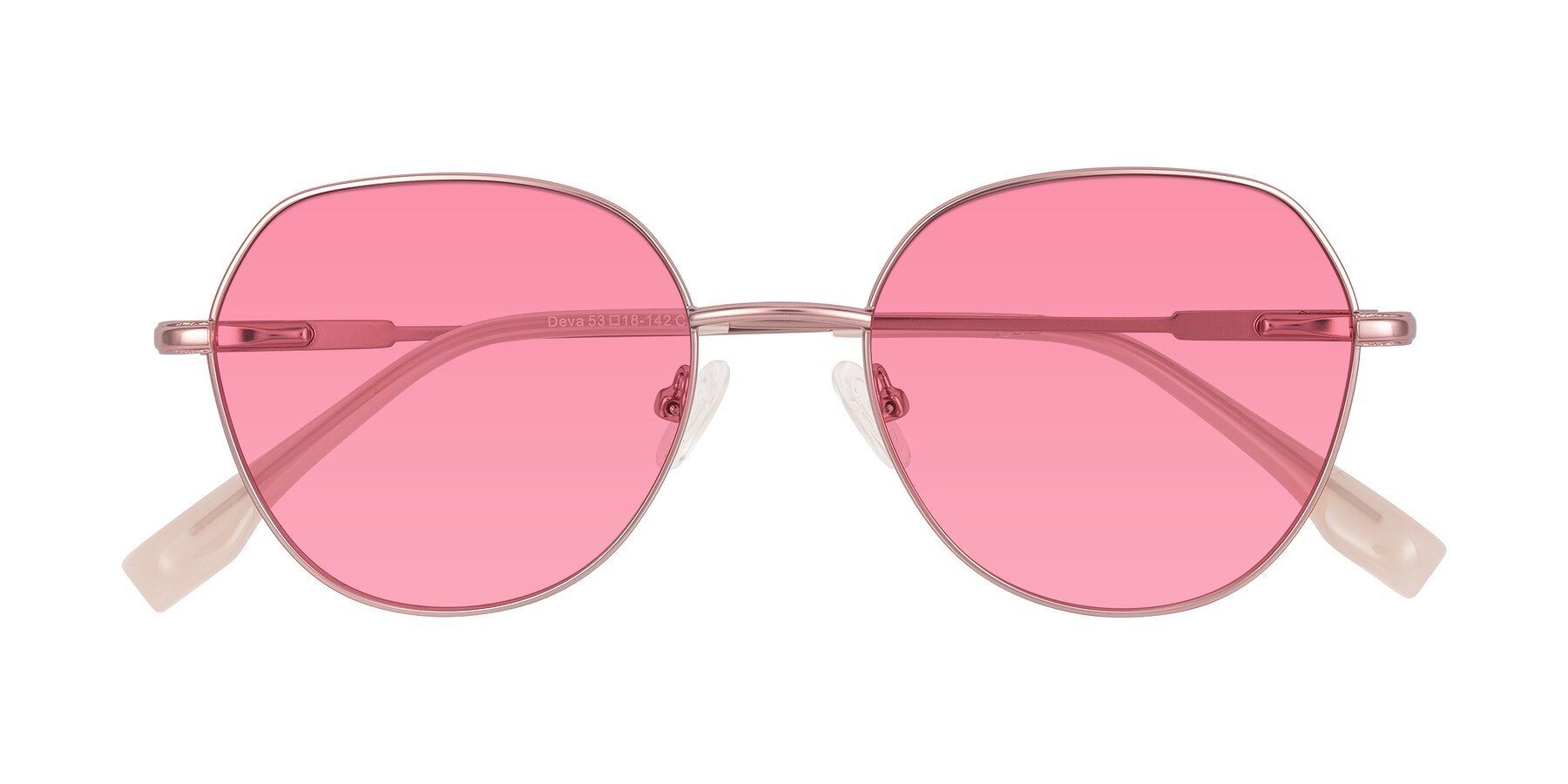 Folded Front of Deva in Rose Gold with Pink Tinted Lenses
