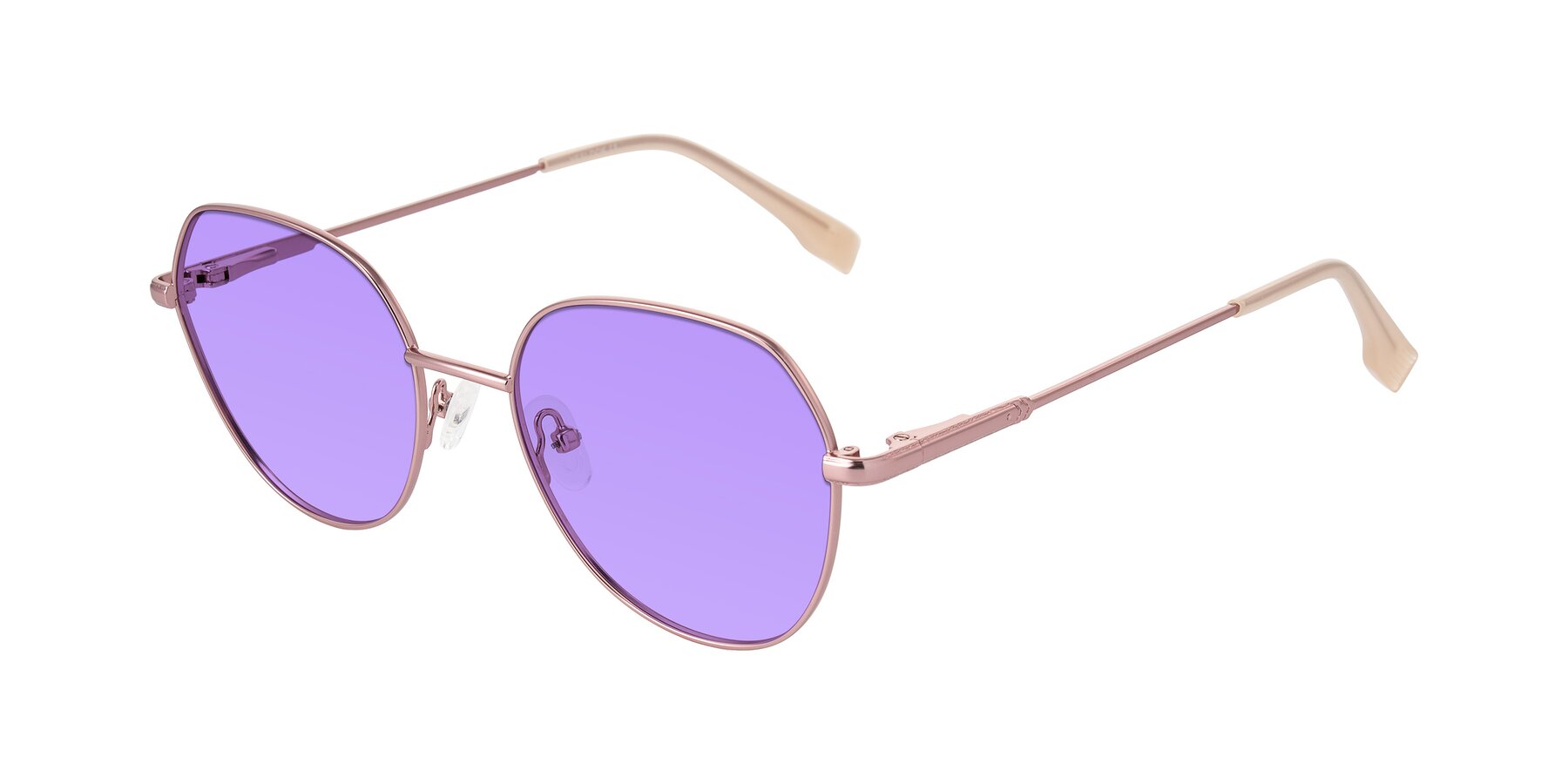 Angle of Deva in Rose Gold with Medium Purple Tinted Lenses