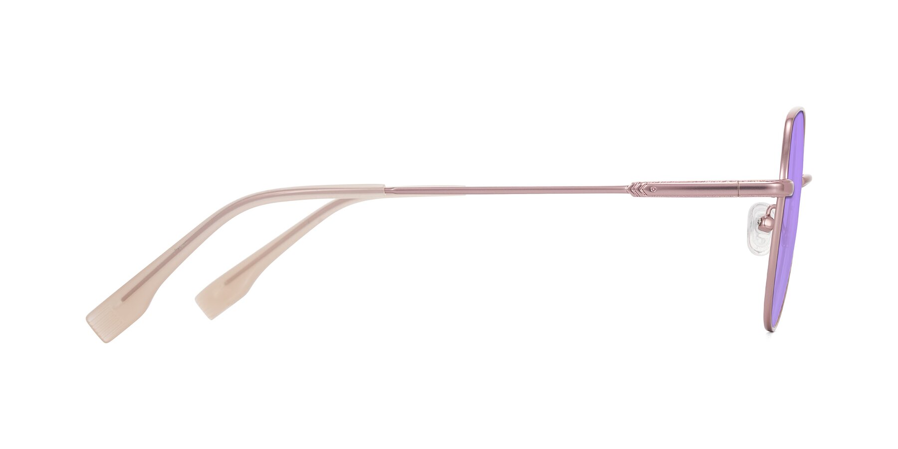 Side of Deva in Rose Gold with Medium Purple Tinted Lenses