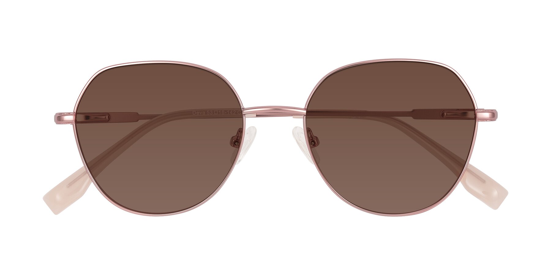 Folded Front of Deva in Rose Gold with Brown Tinted Lenses