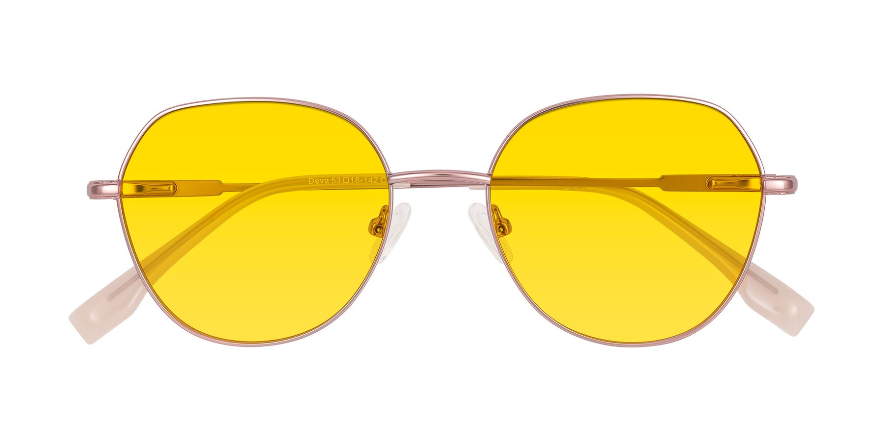 Folded Front of Deva in Rose Gold with Yellow Tinted Lenses