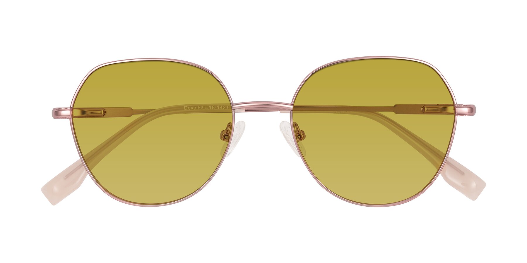 Folded Front of Deva in Rose Gold with Champagne Tinted Lenses