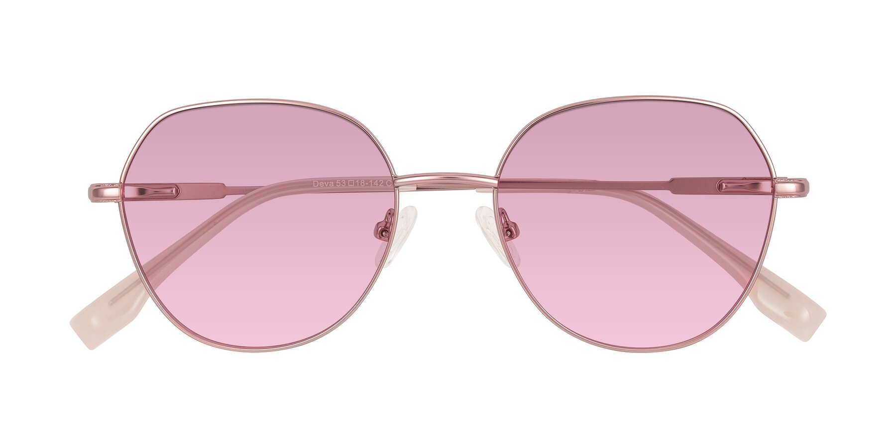 Folded Front of Deva in Rose Gold with Light Wine Tinted Lenses