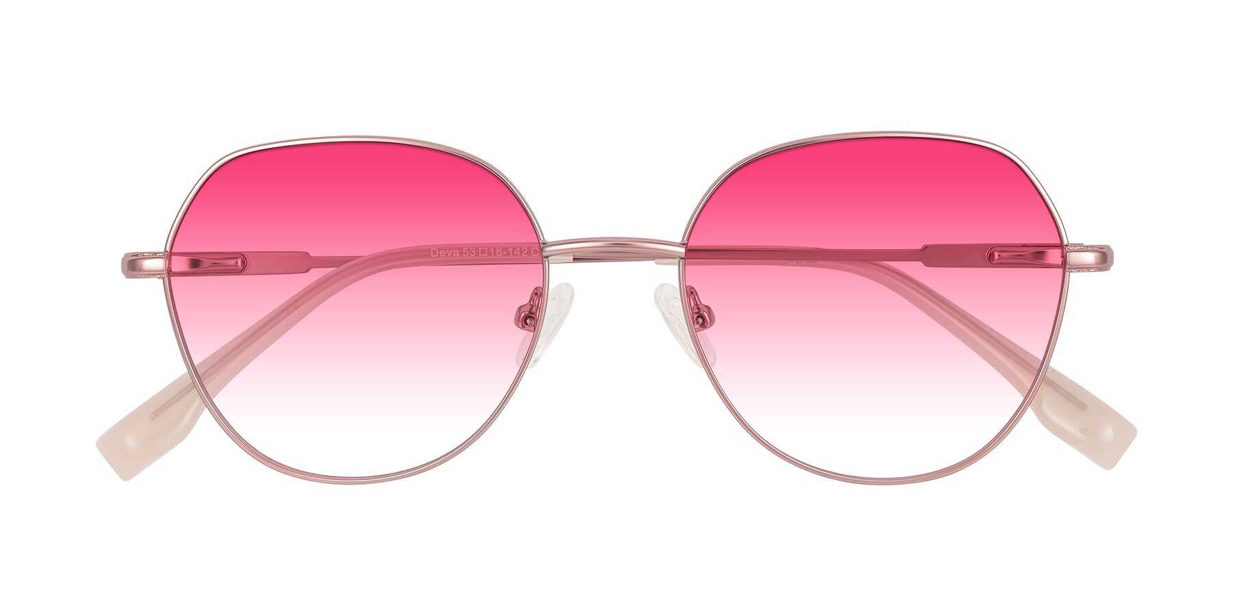 Folded Front of Deva in Rose Gold with Pink Gradient Lenses