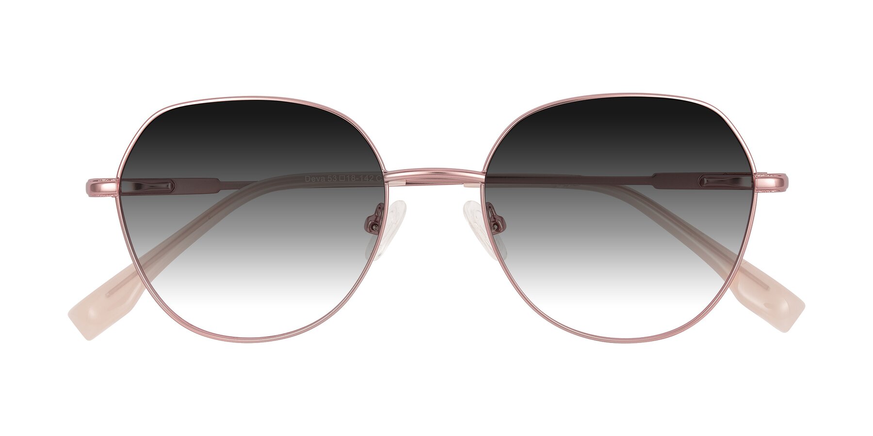 Folded Front of Deva in Rose Gold with Gray Gradient Lenses
