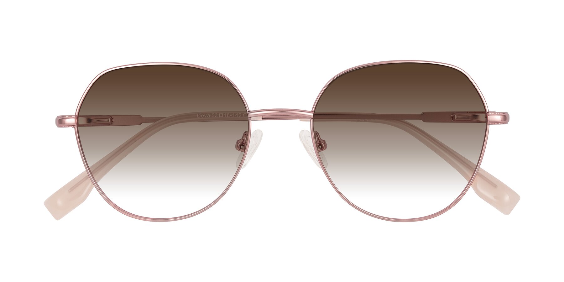 Folded Front of Deva in Rose Gold with Brown Gradient Lenses